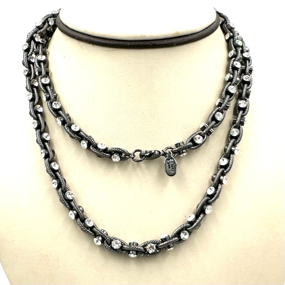 Nolan Miller Australian Crystal Gunmetal Rope Chain Necklace NWOT - Picture 4 of 10